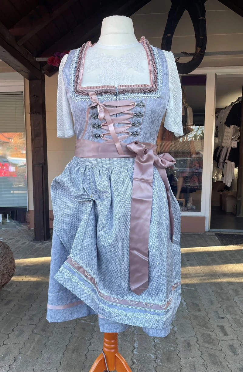 Dirndl Krüger Madl, Anella, Midi, Silber grau, rosé, Midi 60 cm