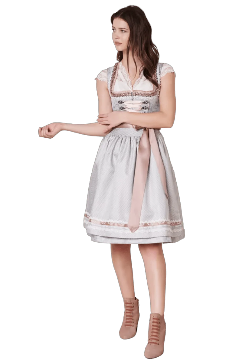 Dirndl Krüger Madl, Anella, Midi, Silber grau, rosé, Midi 60 cm