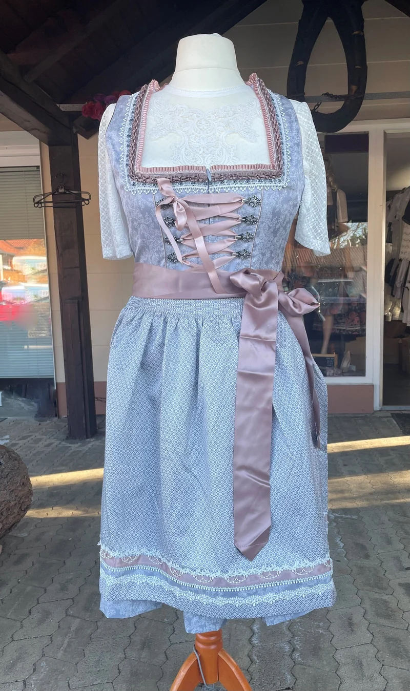 Dirndl Krüger Madl, Anella, Midi, Silber grau, rosé, Midi 60 cm