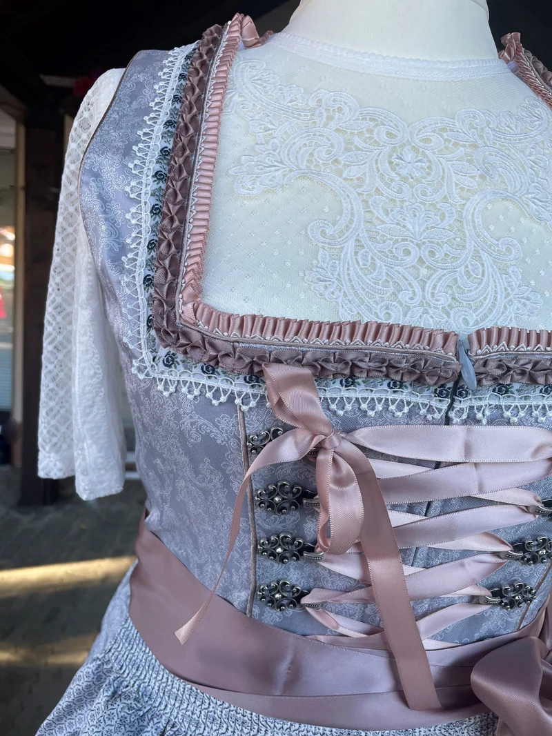 Dirndl Krüger Madl, Anella, Midi, Silber grau, rosé, Midi 60 cm