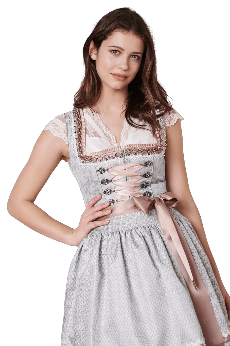 Dirndl Krüger Madl, Anella, Midi, Silber grau, rosé, Midi 60 cm