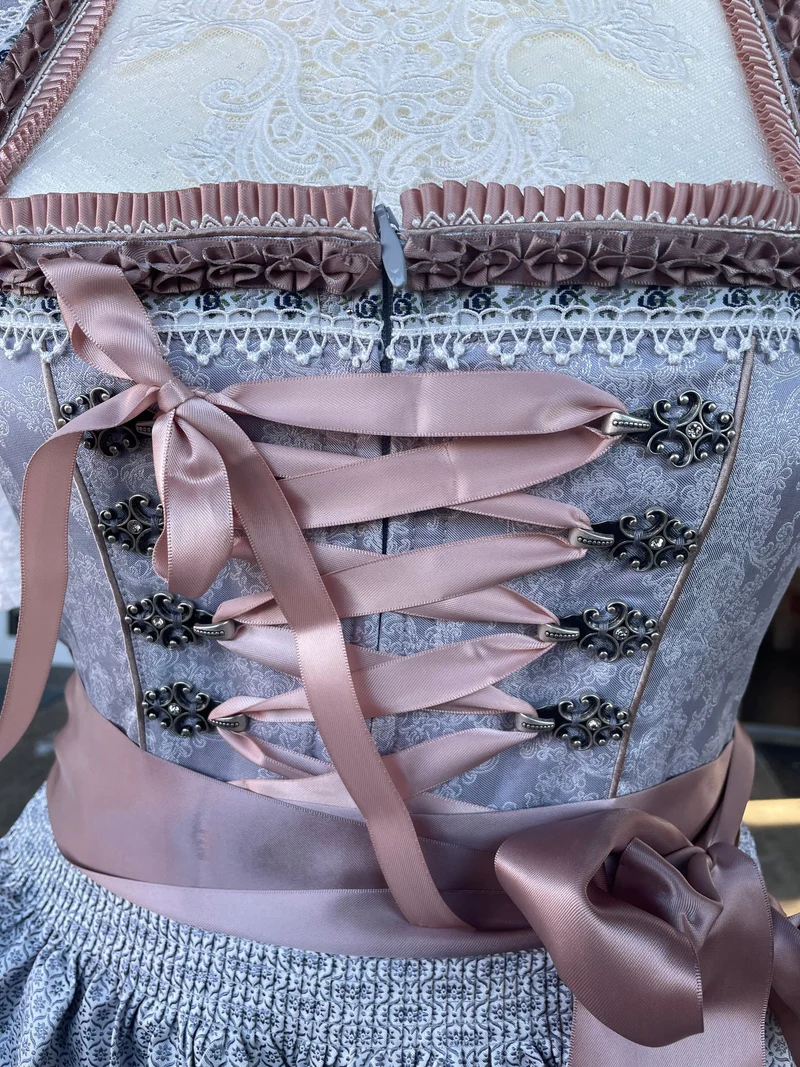 Dirndl Krüger Madl, Anella, Midi, Silber grau, rosé, Midi 60 cm