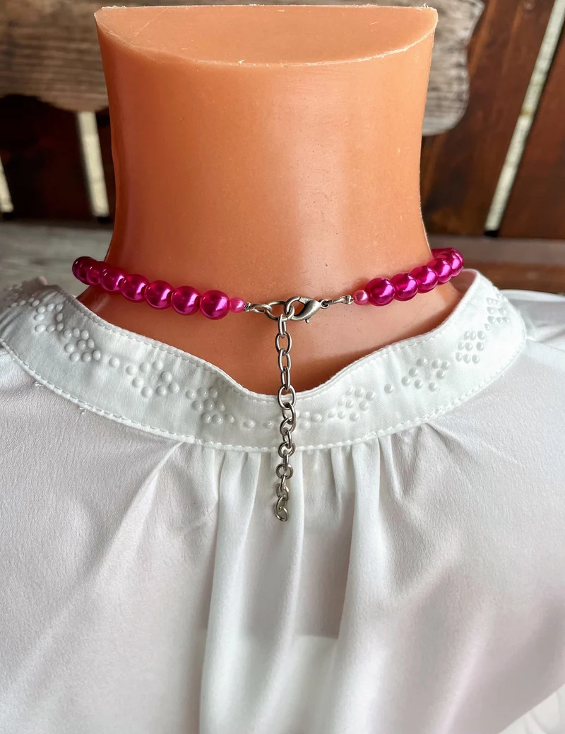 Trachten Kette Collier, pink, Blüten Perlen