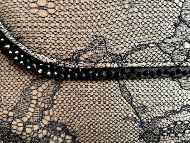 Handtasche, Umhängetasche, Menbur, schwarz, ecru Spitze