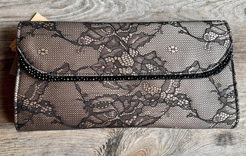 Handtasche, Umhängetasche, Menbur, schwarz, ecru Spitze