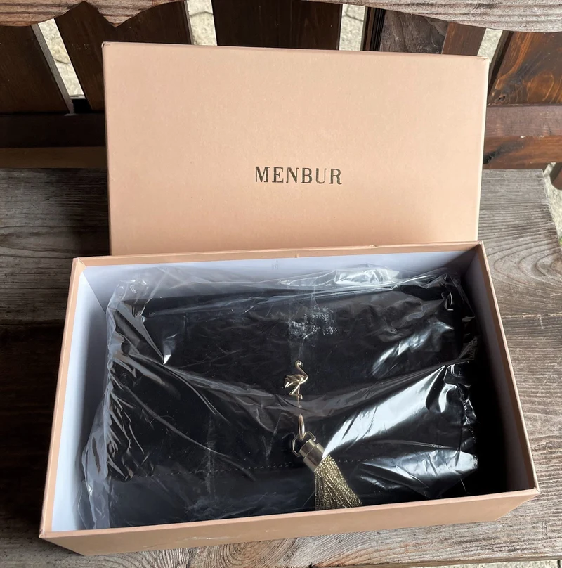 Handtasche, Umhängetasche, Menbur, schwarz Wildleder