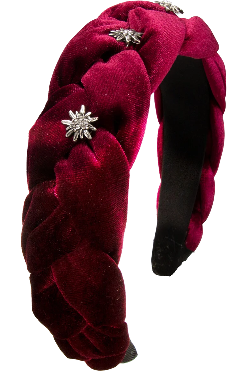Damen Samt-Haarreif mit Strass-Edelweiß - bordeaux