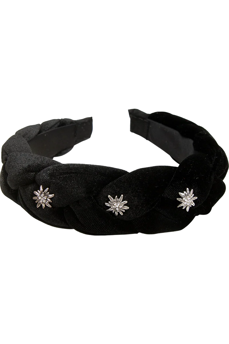 Damen Samt-Haarreif mit Strass-Edelweiß - schwarz