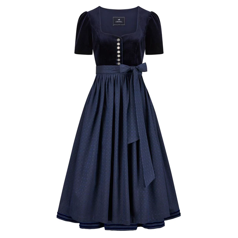Samtdirndl Viktoria Blau (lang)