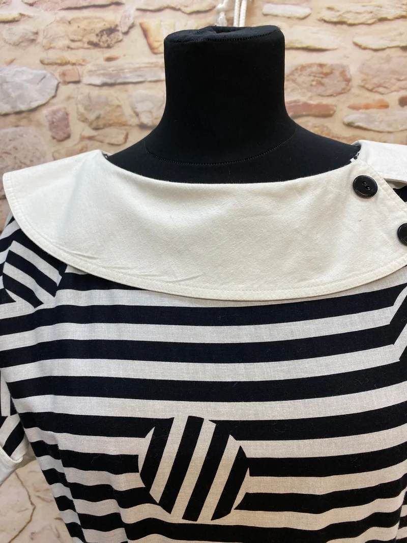Vintage 50er Jahre Swingkleid Schwarz-Creme Gr. 36 – gestreiftes Rockabilly Kleid mit weitem Rock