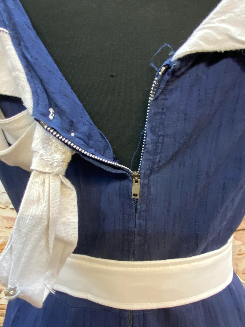 50er Jahre Kleid Damen Vintage Blau Weiß Gr. 42 | Original Matrosenkleid handgefertigt
