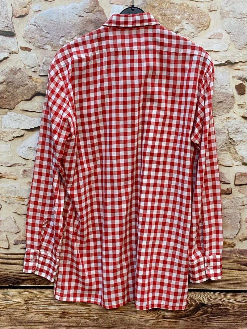 Vintage Trachtenhemd Herren rot weiß kariert Gr. 40 | Langarm