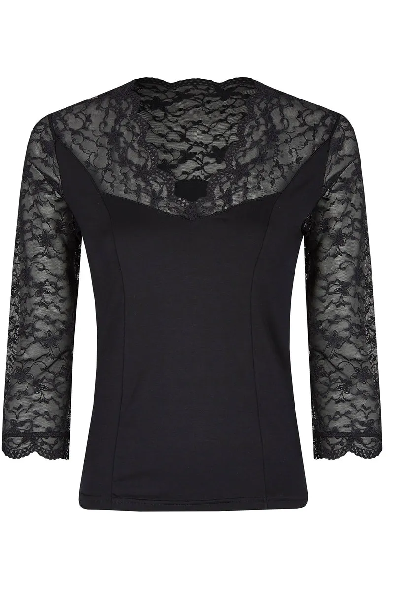 Spitzenshirt Nina von C 3/4 arm schwarz