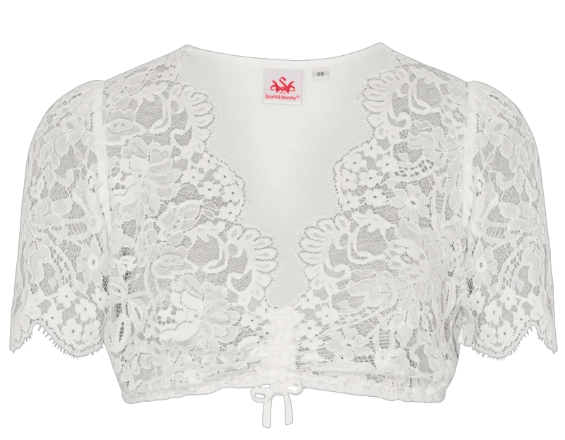 Dirndlbluse, Spieth & Wensky, Pakuna, Spitze, V-Ausschnitt, creme