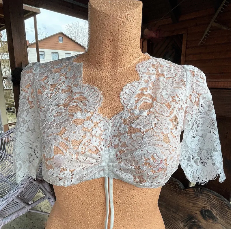 Dirndlbluse, Spieth & Wensky, Pakuna, Spitze, V-Ausschnitt, creme