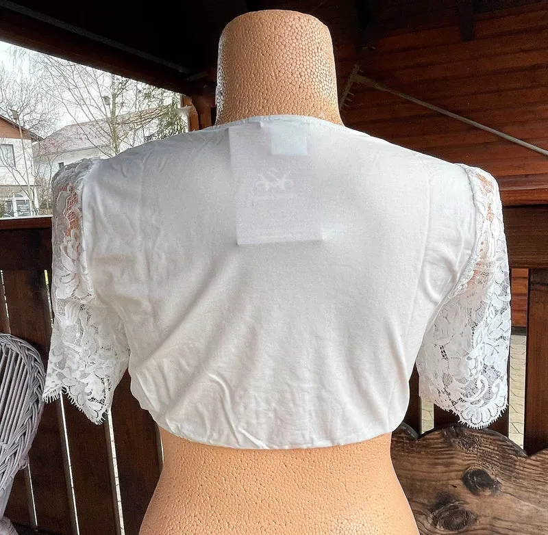 Dirndlbluse, Spieth & Wensky, Pakuna, Spitze, V-Ausschnitt, creme