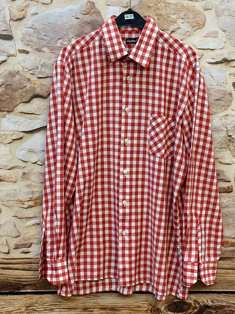 Vintage Trachtenhemd Herren Regatta Style Rot Weiß Kariert Langarm – Größe 37