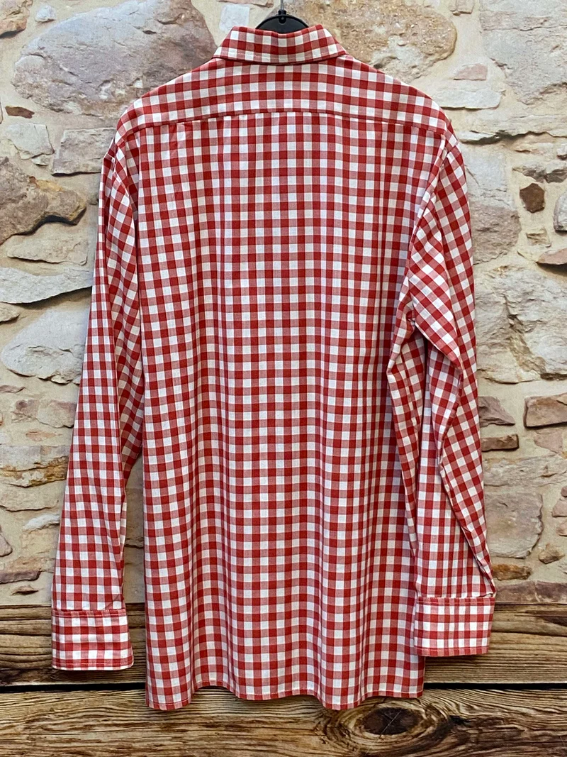 Vintage Trachtenhemd Herren Regatta Style Rot Weiß Kariert Langarm – Größe 37