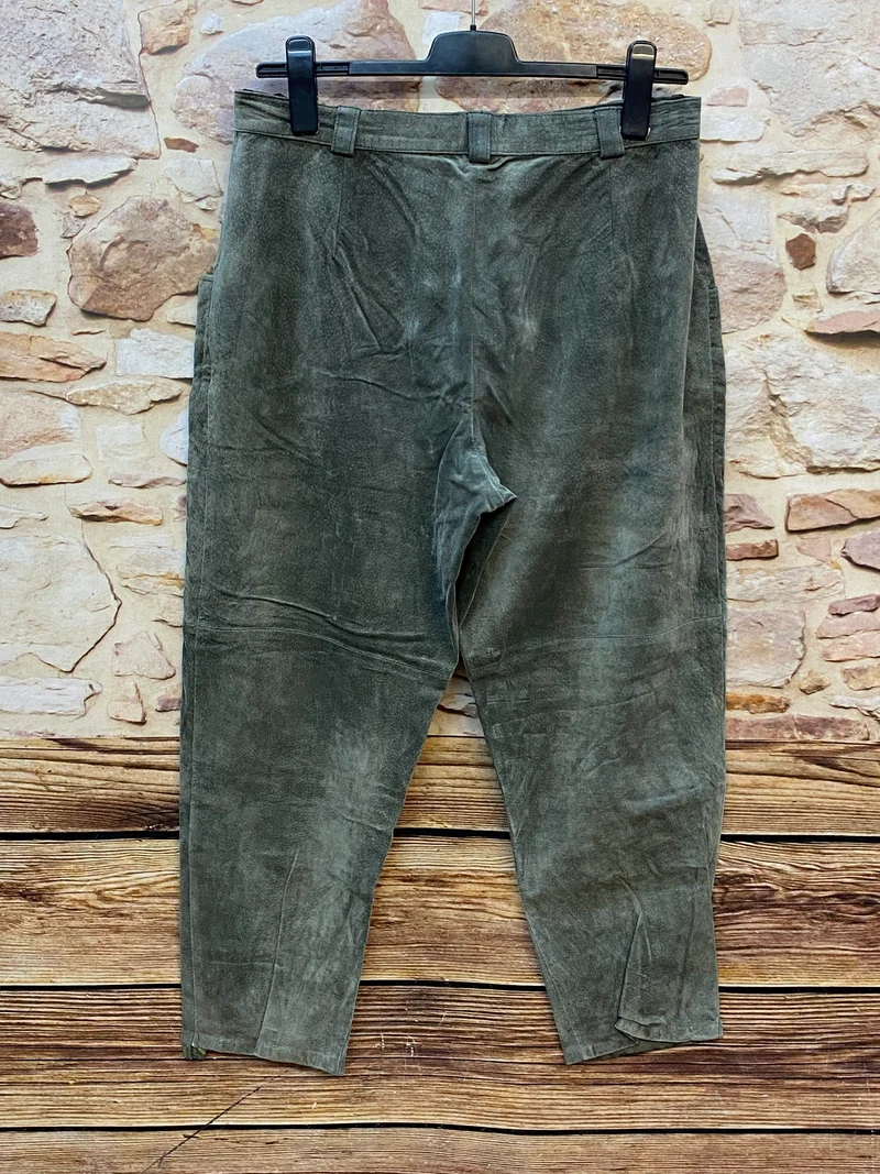 Vintage Damen Trachtenlederhose lang Gr. 46 olivgrau - Alphorn