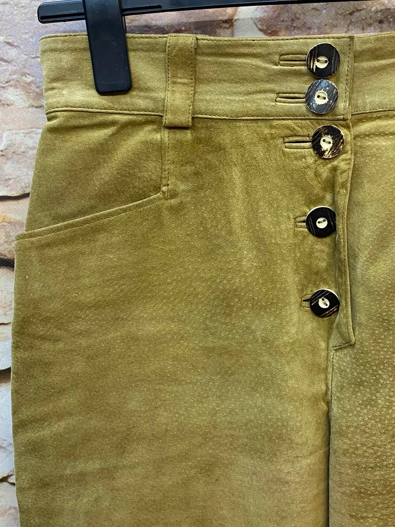 Vintage Damen Trachtenlederhose lang Gr. 42 olivbraun – Almenrausch München