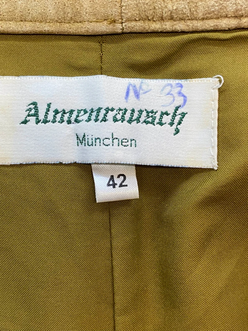 Vintage Damen Trachtenlederhose lang Gr. 42 olivbraun – Almenrausch München