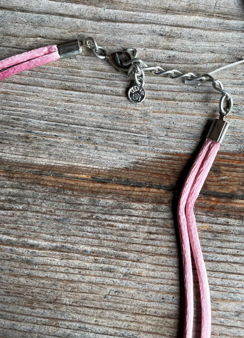 Trachten Kette rosa Satinband mit Swarowski Herz