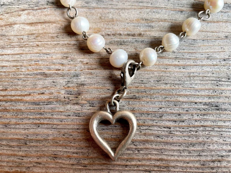 Trachten Kette Collier, Süßwasser Perlen, Herz
