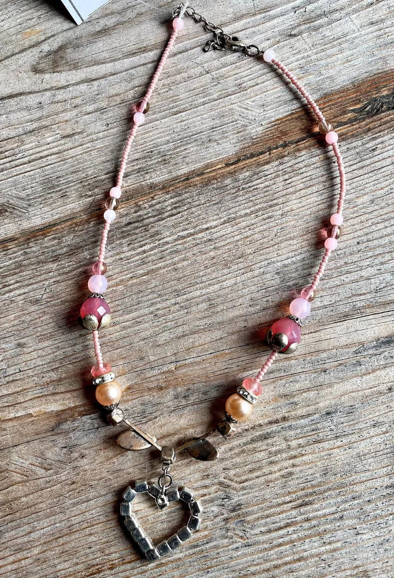 Trachten Kette Collier, rosa, pink, Herz, Perlen