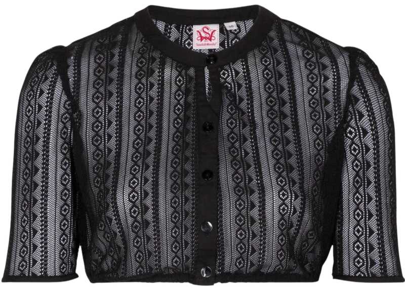 Dirndlbluse, Spieth & Wensky, schwarz, Hirse, Spitze, hochgeschlossen