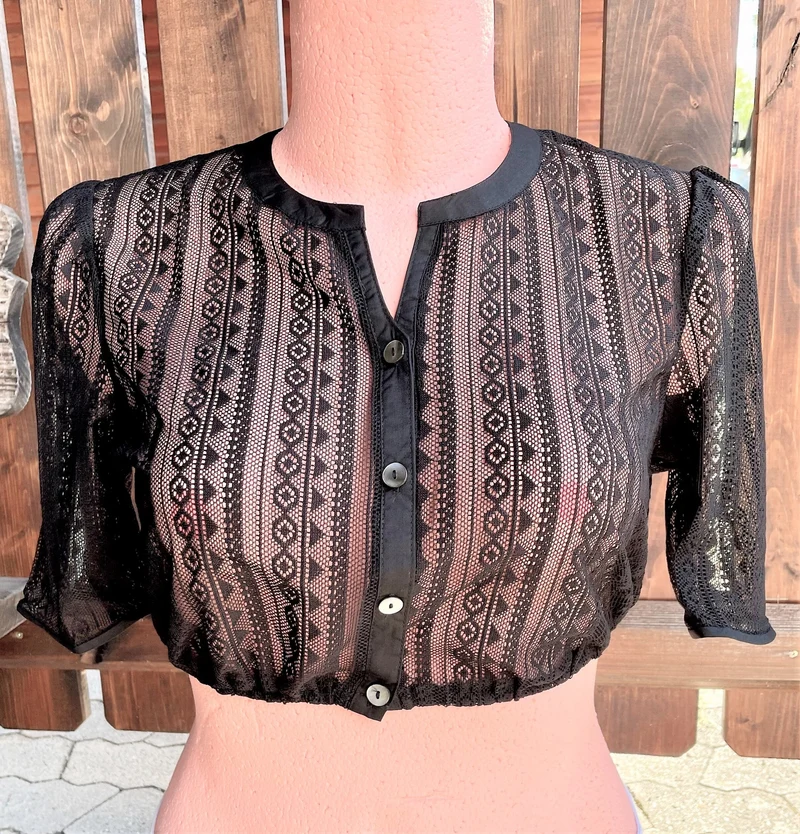Dirndlbluse, Spieth & Wensky, schwarz, Hirse, Spitze, hochgeschlossen