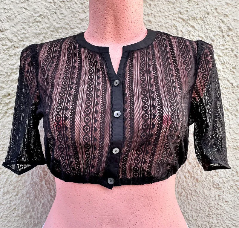 Dirndlbluse, Spieth & Wensky, schwarz, Hirse, Spitze, hochgeschlossen