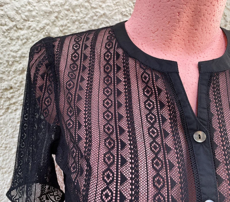 Dirndlbluse, Spieth & Wensky, schwarz, Hirse, Spitze, hochgeschlossen