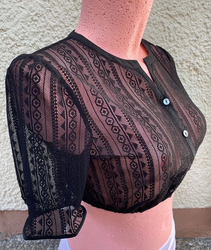 Dirndlbluse, Spieth & Wensky, schwarz, Hirse, Spitze, hochgeschlossen