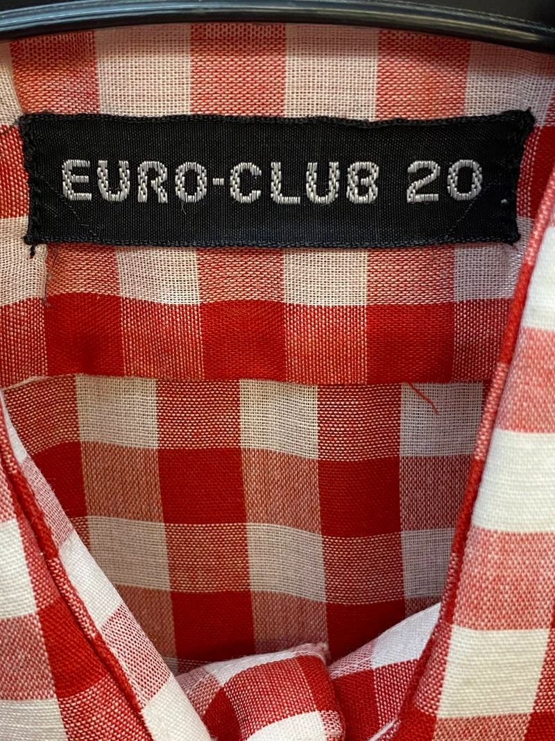 Vintage Trachtenhemd Herren Rot Weiß Kariert Kurzarm – Größe 37