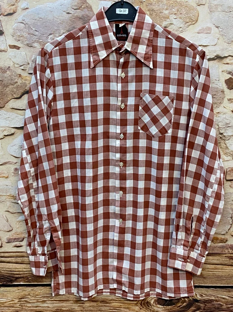 Vintage Trachtenhemd Herren Rot-Weiß Kariert Cavelli – Größe 37