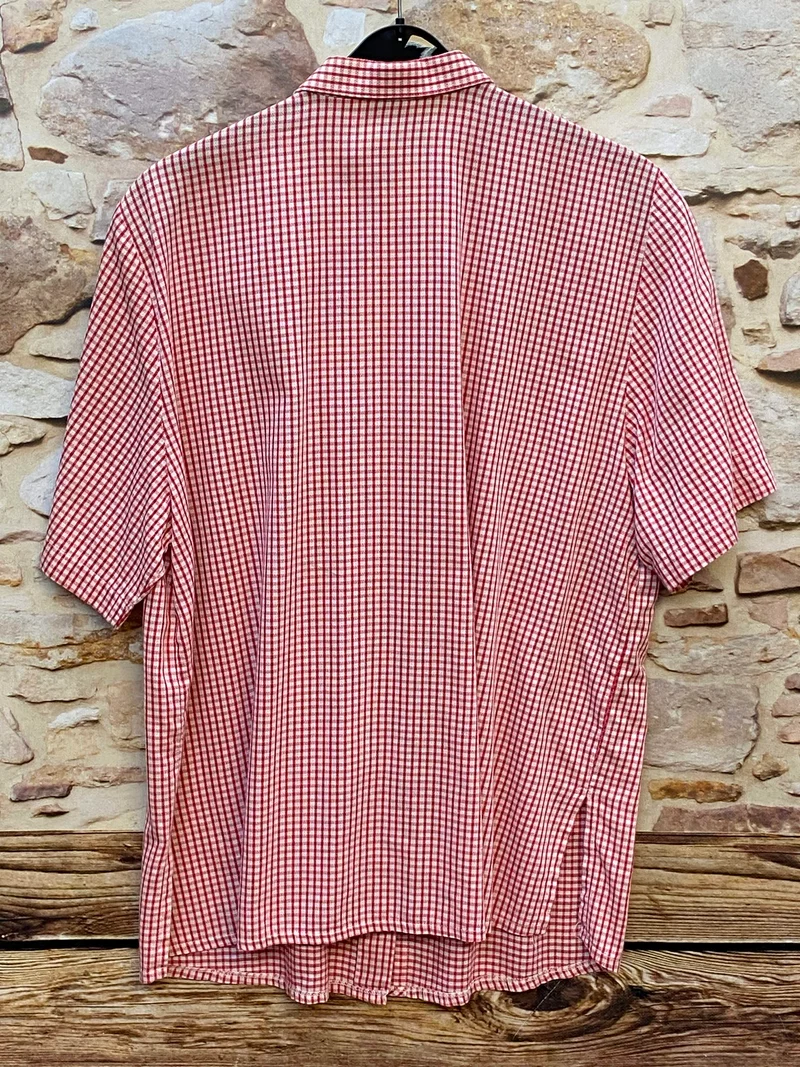 Vintage Trachtenhemd Herren Rot-Weiß Kariert Kurzarm Gr. 46 – Trend Fashion Made in Germany