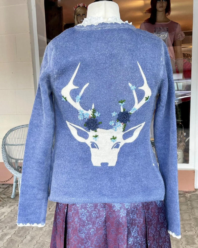 Trachten Jacke, Spieth & Wensky, Horgau Strickjacke blau Hirsch, Gr. S