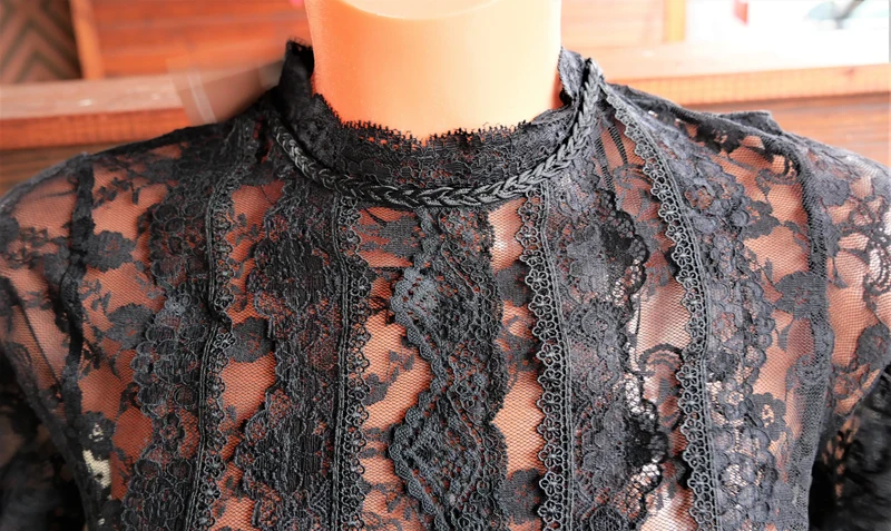 Dirndlbluse Krüger Collections, Simona, schwarz, hochgeschlossen