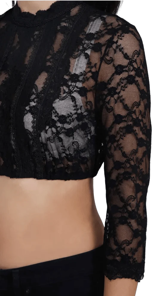 Dirndlbluse Krüger Collections, Simona, schwarz, hochgeschlossen