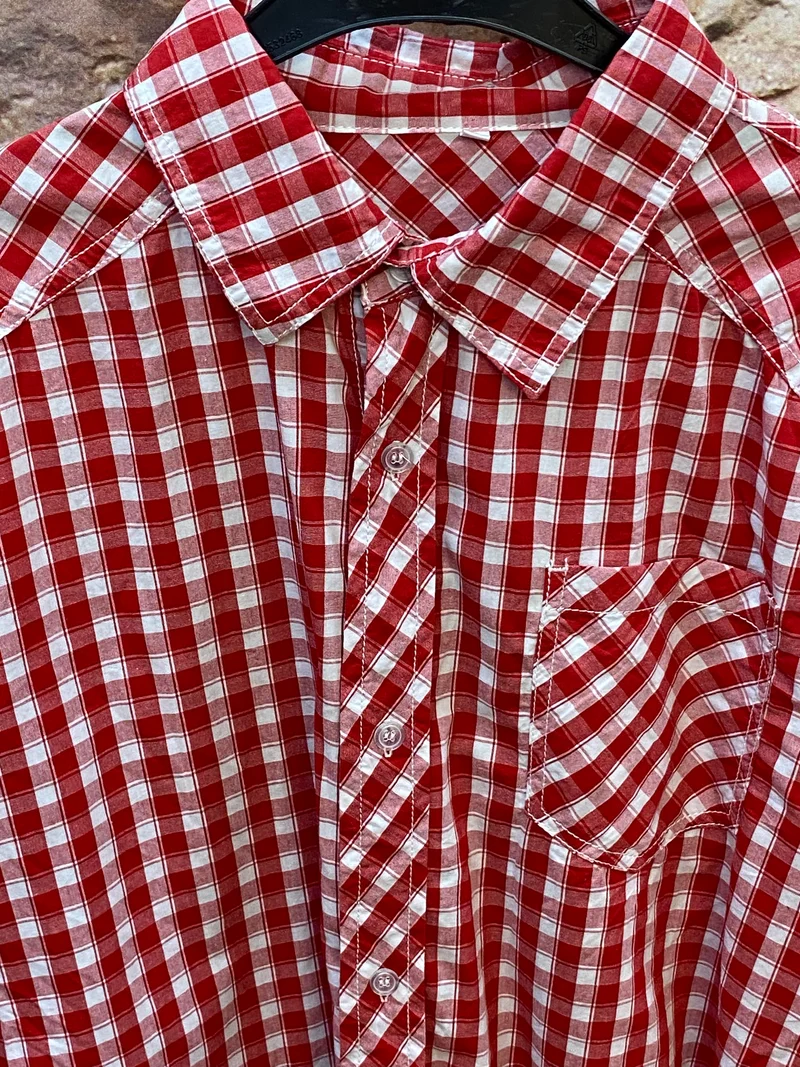 Vintage Trachtenhemd Herren Rot-Weiß Kariert Gr. 46