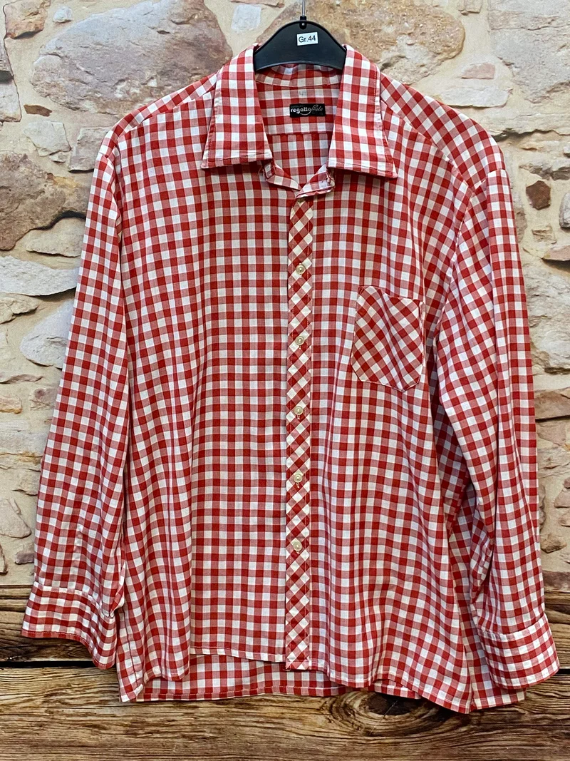 Vintage Trachtenhemd Herren Rot-Weiß Kariert Gr. 44 – Regatta Style Bügelfrei