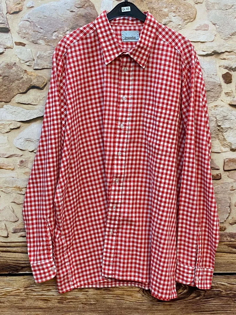 Vintage Trachtenhemd Herren Rot-Weiß Kariert Gr. 43 – Imperial