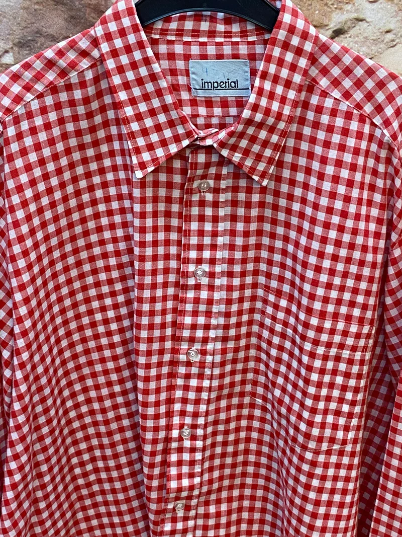 Vintage Trachtenhemd Herren Rot-Weiß Kariert Gr. 43 – Imperial