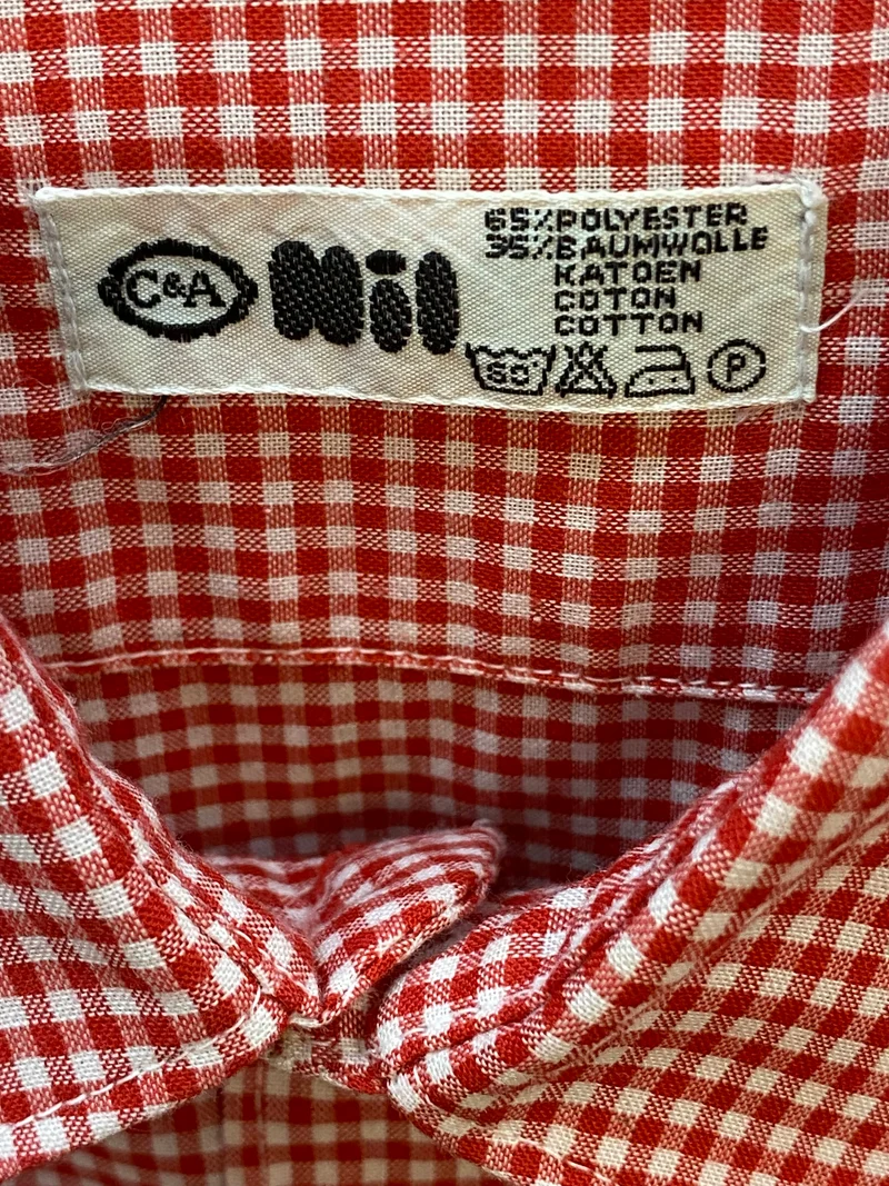 Vintage Trachtenhemd Herren Rot-Weiß Fein Kariert Gr. 42 – C&A Nil