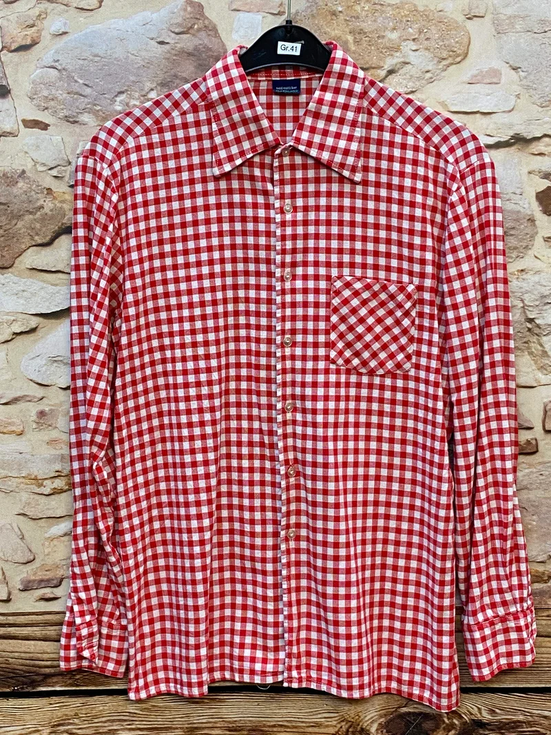 Vintage Trachtenhemd Herren Rot-Weiß Kariert Gr. 41 – Seidensticker Alpenland