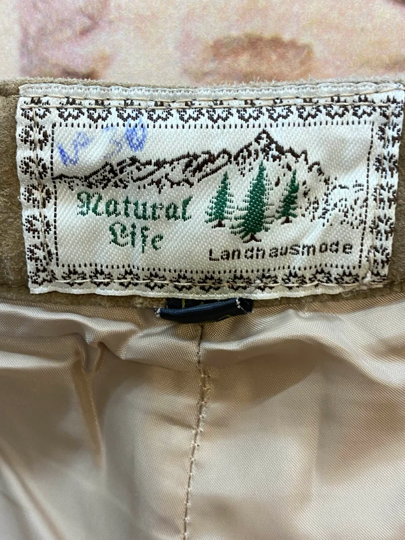 Vintage Damen Trachtenlederhose lang Olivbraun Gr. 42