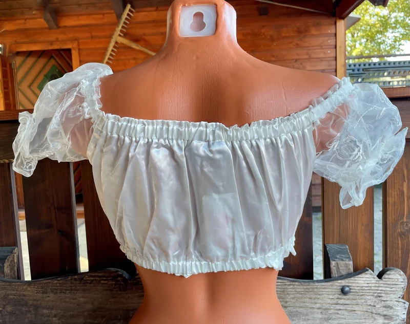 Dirndlbluse Fuchs, ecru, Satin, Carmen, Spitze, Zugband