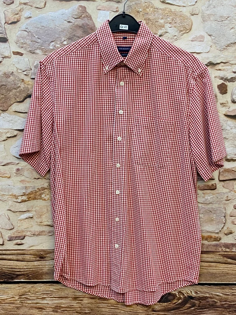 Vintage Trachtenhemd Herren Gr. 41 rot weiß kariert Gilberto Classic