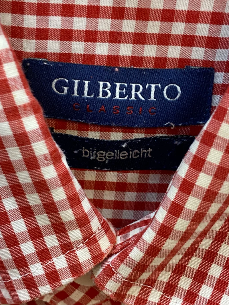 Vintage Trachtenhemd Herren Gr. 41 rot weiß kariert Gilberto Classic