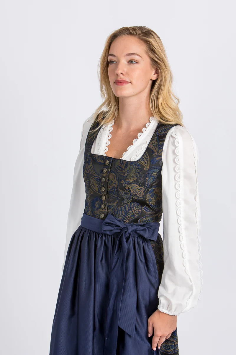 Almliebe Dirndl Fanni blau gemustert